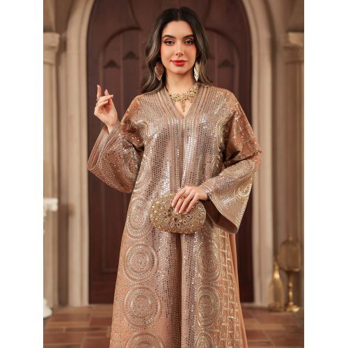 پولک دوزی طرح لوکس Kaftan Abaya با جزئیات گلدوزی