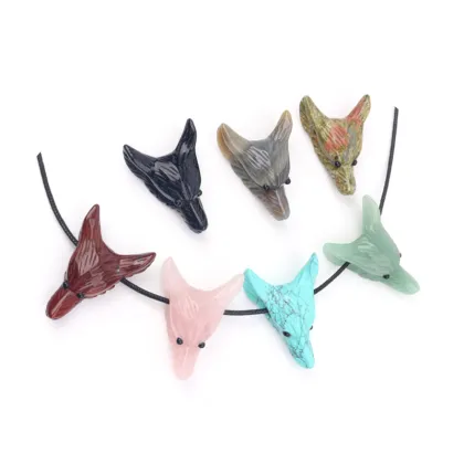 Natural Wolf Head Rose Quartz Amethyst Crystal Pendant