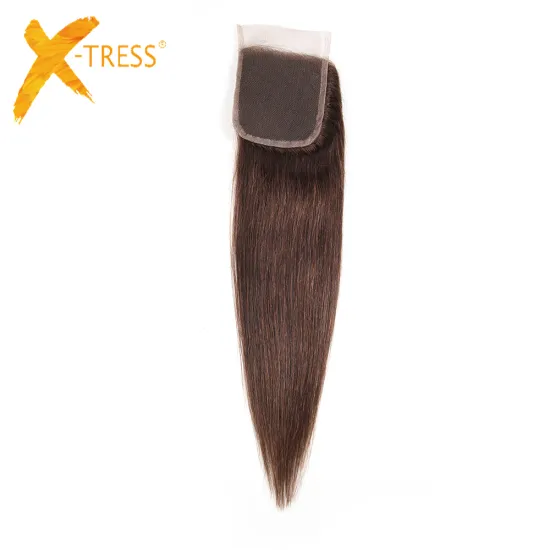 X-TRESS new raw indian hair extension color 4 lace closure 100%  human hair closure with bundle  for women