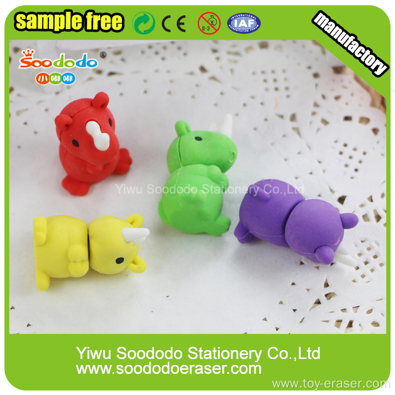 animal rubber rhino shaped eraser for kids toy