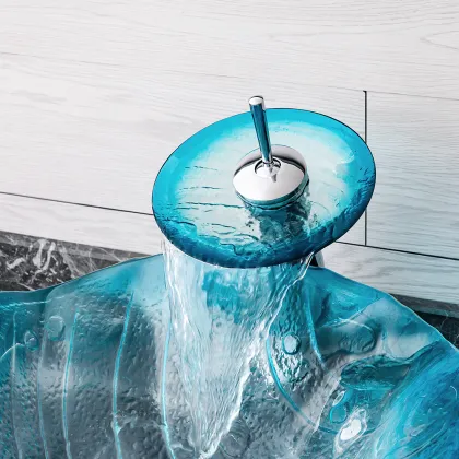 Sky Blue Crystal Tempered Glass Washbasin for Art Hotel Bathroom