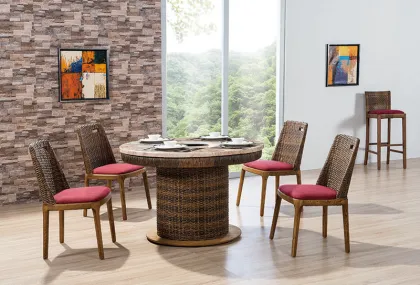Living room furniture with red set rattan chair and table