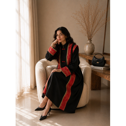 مشکی قرمز متالیک چاپ به سبک چینی بسته Abaya