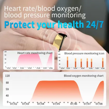 IP 68 Waterproof Smart Ring for iOS and Android: Health Tracker Smart Finger Ring