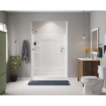 Tempered Glass Alcove Shower Ensemble Kit with Polished Aluminium Frame