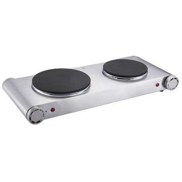 369158 Electric Double Hot Plate: 1000W + 150W, 5 Heating Settings, Stainless Steel Two-Burner Cooktop for Cooking