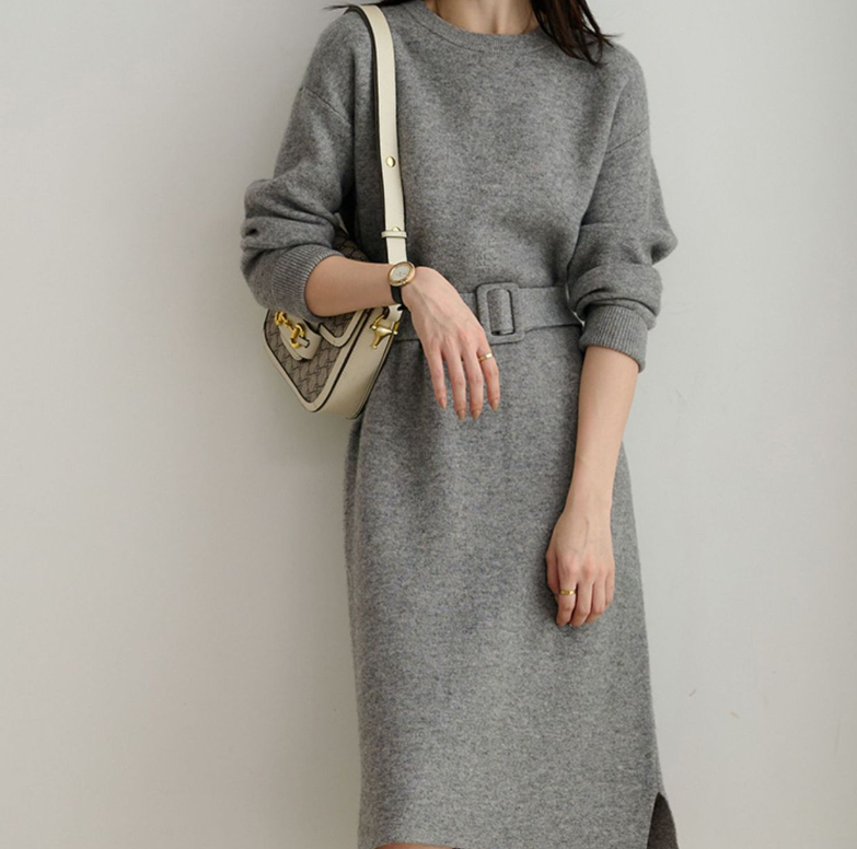 Womens Solid Knit Casual Sweater Dress