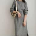 Womens Solid Knit Casual Sweater Dress