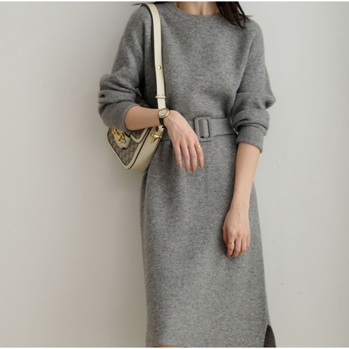 Womens Solid Knit Casual Sweater Dress