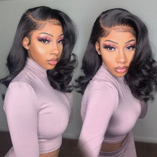 Body Wave Short Bob Wig 13x4 Lace Front Human Hair Wig Brazilian Remy Hair 4x4 Closure Wig PrePluck 180% Density For Black Women