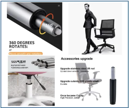 FengYi Black Gas Spring Stainless Steel Chair Cylinder