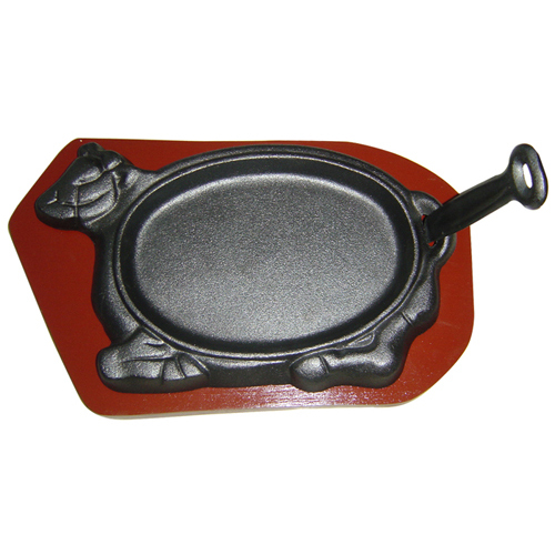 Sizzler Plate Gietijzer Cow Lge. &amp; Houtbasis