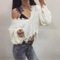 Women's V Neck Loose Knitted Sweater Long Sleeve