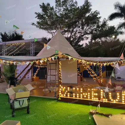 Indian Luxury Glamping Shelter - 6.5m Diameter Canvas Tent with Rainproof Sunshade