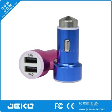 Full metal 2 USB car charger metal car charger with function of breaking window