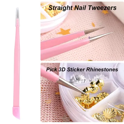 Durable Stainless Steel Nail Art Tweezers with Silicone Pressing Head for Manicure