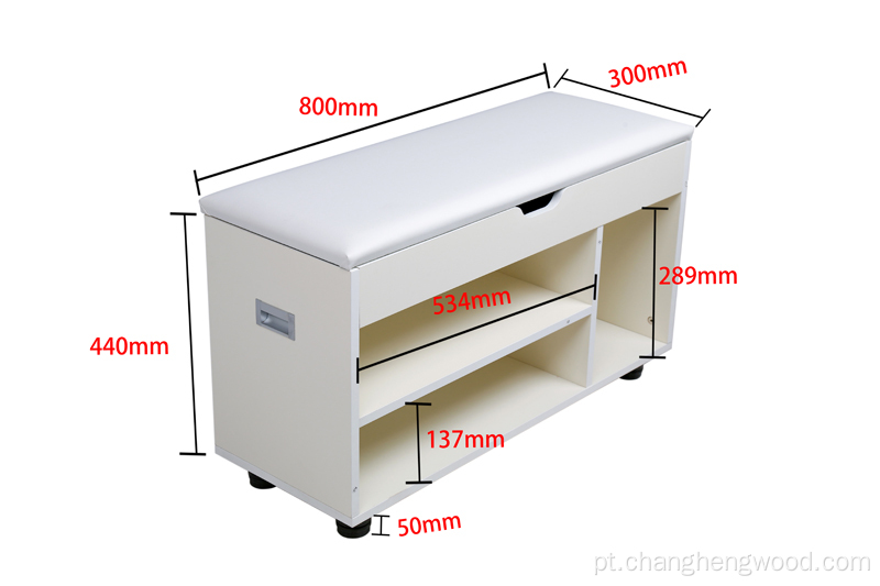 Gabinete de sapatos com almofada e partição de assento