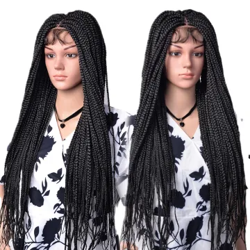 28 Inch Long Straight Heat Resistant Natural Box Synthetic Braiding Hair Wigs Full Handmade 4x4 Lace Frontal Wig With Baby Hair