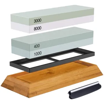 Professional Whetstone Knife Sharpener Kit - 4 Sides Grit 400/1000 3000/8000