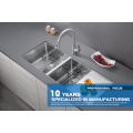 SUS304 Kċina Double Bowl Sink bi Drainboard