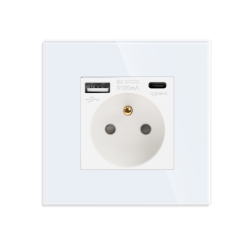 Bingoelec French Wall Socket with Intelligent Recognition and Fast Charging, 16A, EU Logo, 1 USB + Type-C, CE RoHS 250VAC