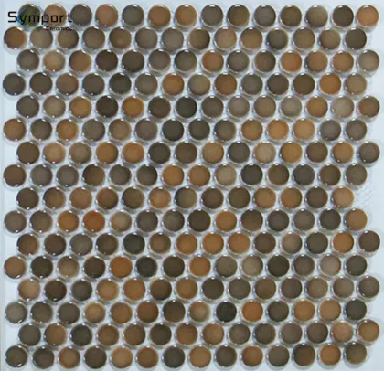 mixed yellow and grays round mosaic tile picture