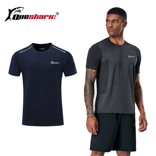 Queshark Professional Men Quick Dry Round Neck Short Sleeve Running T Shirt Outdoor Breathable Training Sportswear Jogging Top