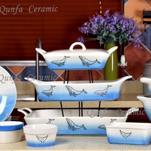 Ocean Dolphin design dinner wholesale ceramic dinnerware