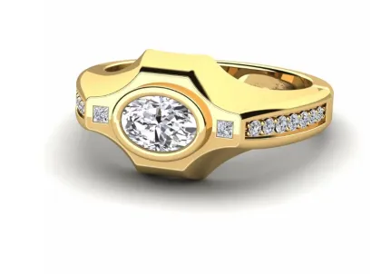 Men's Gold Oval Diamond Bezel Signet Ring