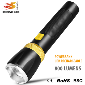 Zoom Focus USB rechargeable led torch 26650 lithum battery led torch