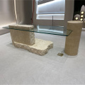 Mesa de comedor de vidrio rectangular de travertino
