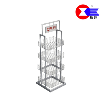 4-Tier Wire Basket Floor Display Rack