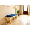 Banco de terciopelo con patas de acero inoxidable de oro