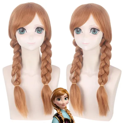 New Heat Resistant Double Braided Frozen 2 Princess Anna Synthetic Cosplay Wigs for Cosplay Lovers