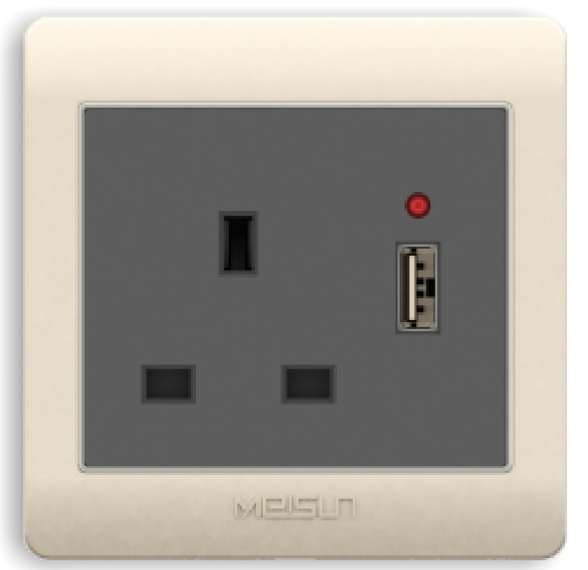 Electrical Single square socket with USB