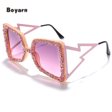 Oversize Sunglasses Women Big Wide Temple Bling Crystal Vintage Luxury Designer Shades UV400