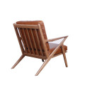 Mid Century Wooden Leather Z Lounge Chair