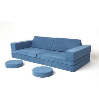 Modern Design Soft Suede Fold-Out Foam Play Couch Set for Kids