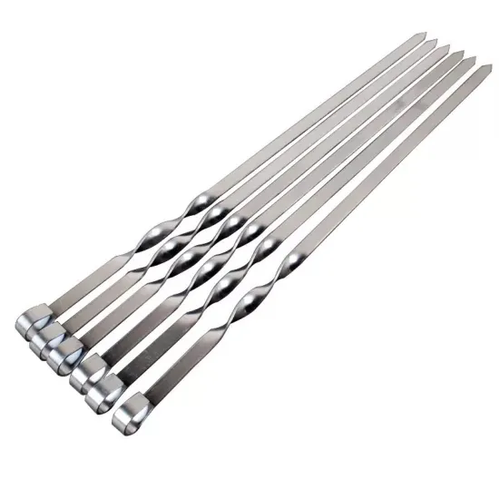 ECO-Friendly Flat Stainless Steel Long Metal Shish BBQ Kebab Skewers with Ring