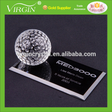 Custom crystal golf ball sports trophy award with black base for desktop decoration