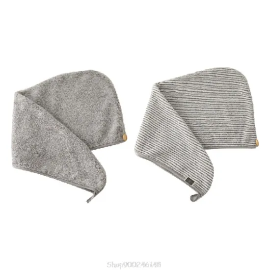 Bamboo Microfiber Hair Towel Wrap Gray Striped Quick Drying Shower Turban Cap with Button Absorbent Anti-Frizz Bath Hat O20 20