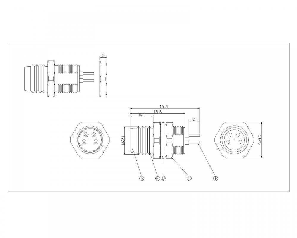 M802-XP-M-003 M8 2 ~ 8p Männliche wasserdichte Brettseite