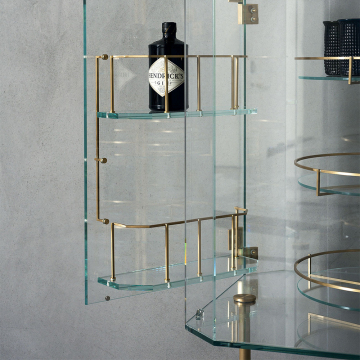 Luxury Glass Wine Cabinet with Brass Accents
