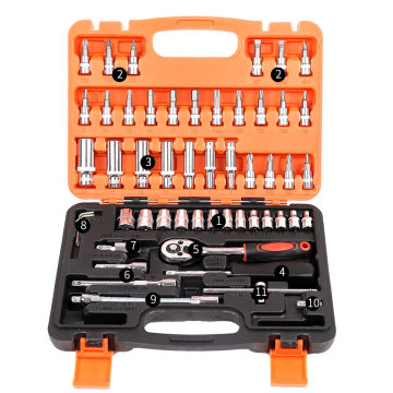 53-Piece 1/4 Inch Drive Socket Ratchet Set: Mechanic's Tool Kit with Case for Repairing