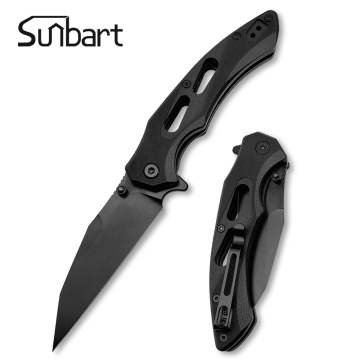 D2 AUS-8 Steel Black Folding Knife with G10 Handle and Ball Bearing Mechanism