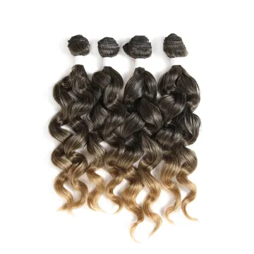 X-TRESS 4Pcs/Pack 16-18 Inch Ombre Brown High Temperature Fiber Hair Extensions Natural Loose Wave Synthetic Hair Weave Bundles