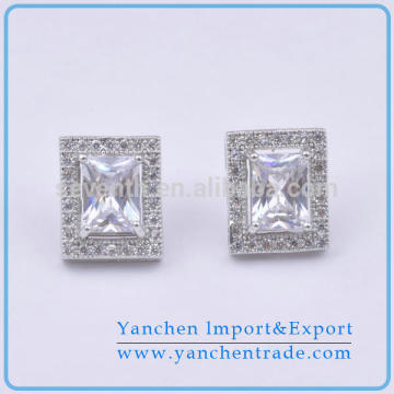 2014 Shiny Style Princess-cut CZ Diamond Prong Setting Stud Earring in Brass