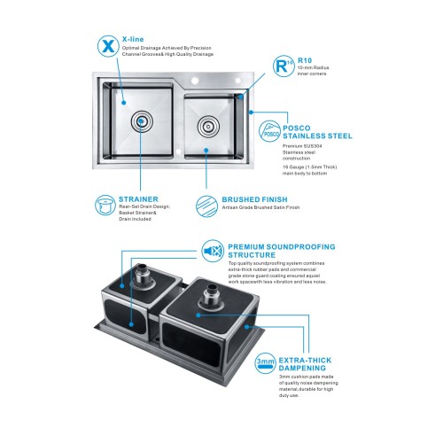 Drop in Stainless Steel Sink Kitchen Sink Drop-In Top Mount Double Bowl Factory