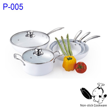 China popular pressed 4pcs induction white ceramic coating nonstick aluminium korea cookware