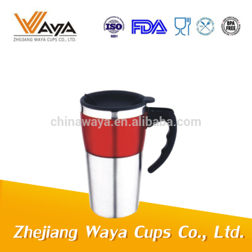 Good quality 16oz insulated plastic outer travel mug with handle and lid